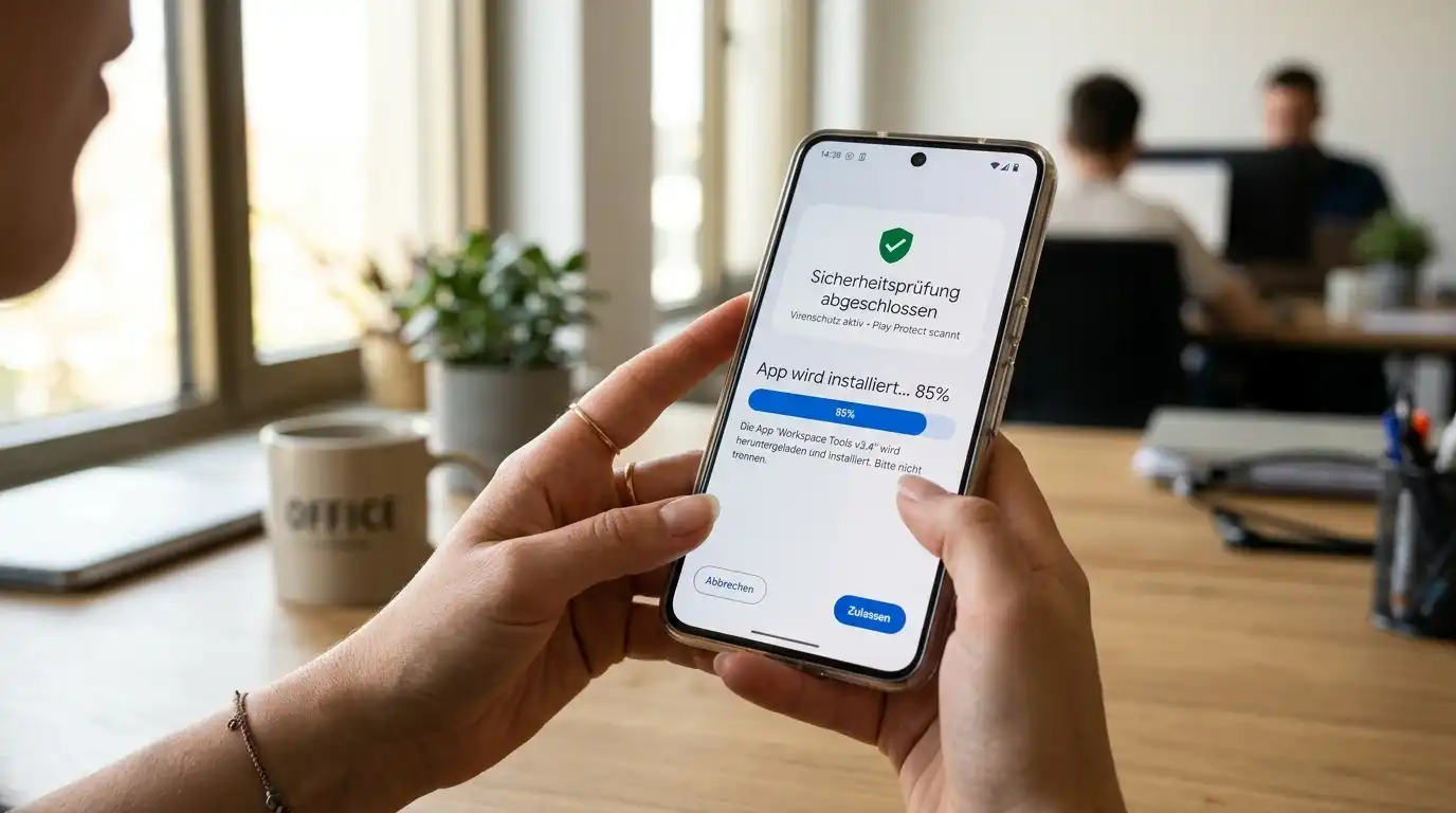 Android-Smartphone mit Installations-Sicherheitsdialog für Casino-App