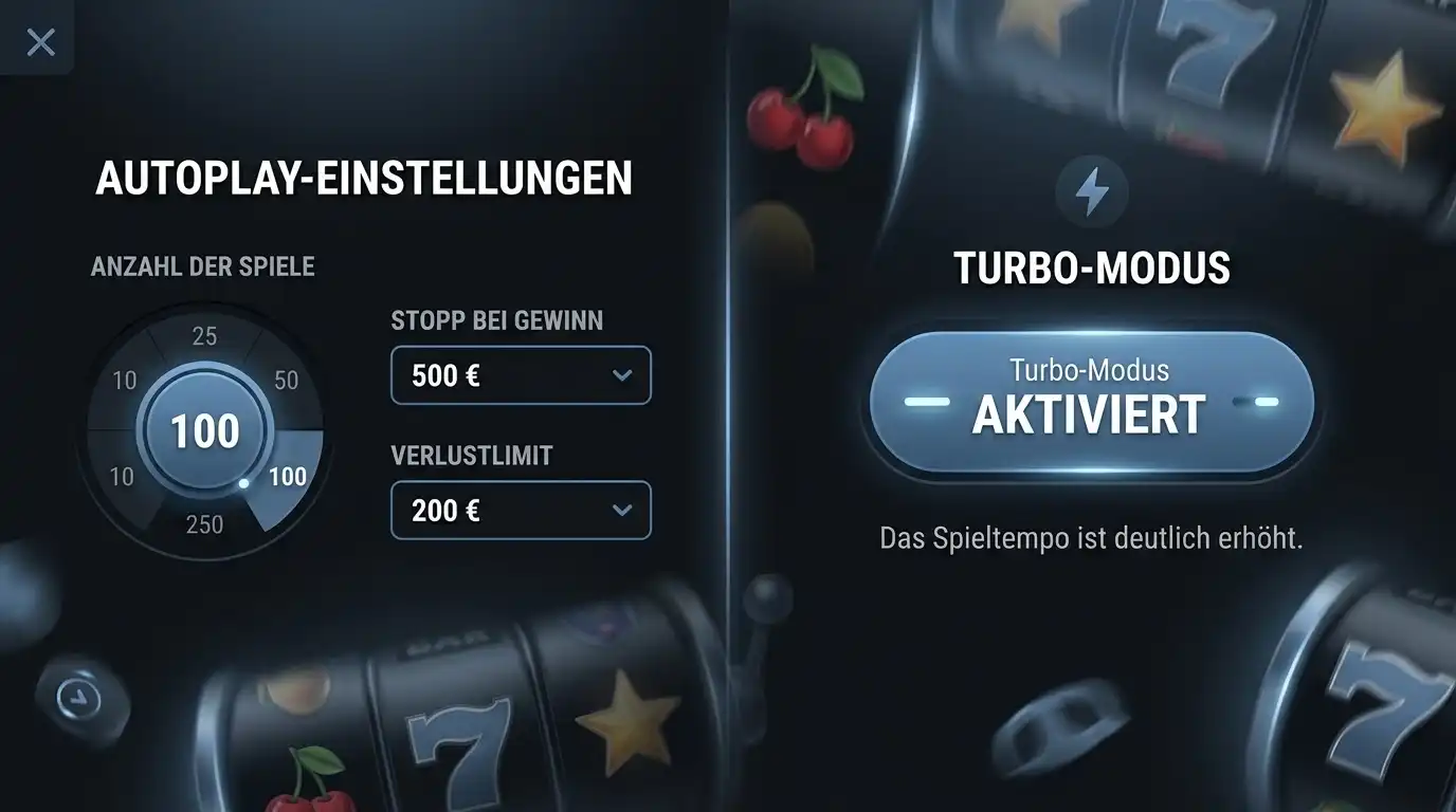 Vergleich zweier Casino-Spieloberflächen mit aktiviertem Autoplay-Menü und Turbo-Spin-Button