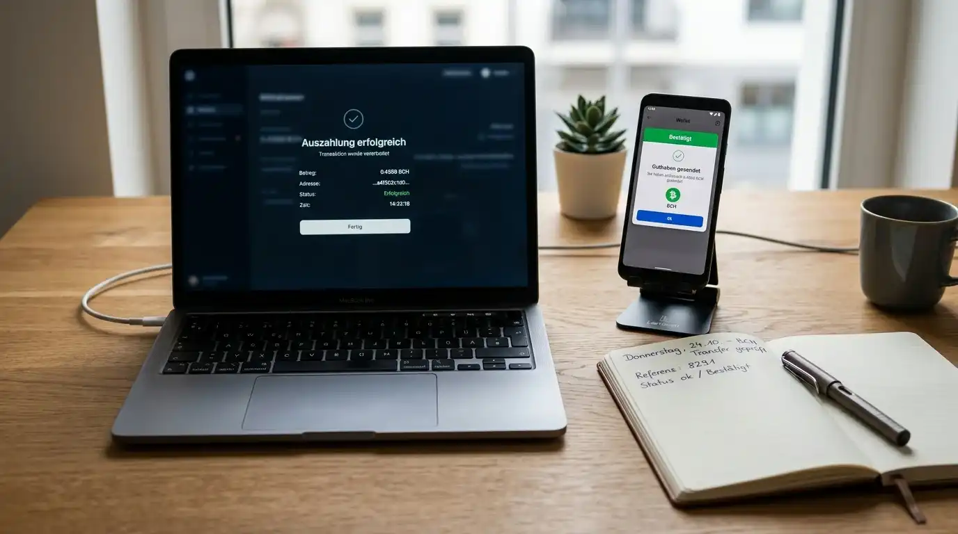 BCH-Krypto-Brieftasche und neutrale Casino-Kasse mit geprüfter Auszahlungsmaske