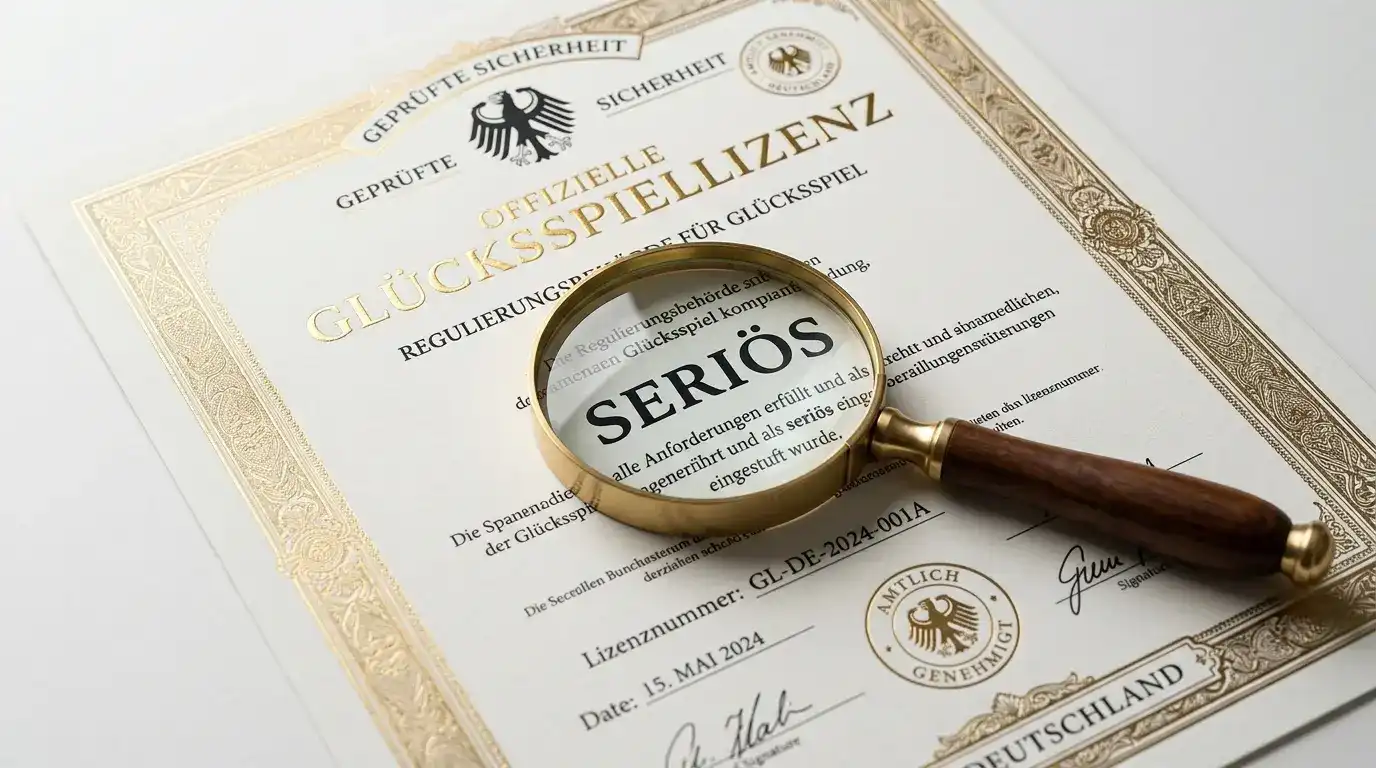 Lizenzdokument mit Lupe auf einer sauberen Oberfläche