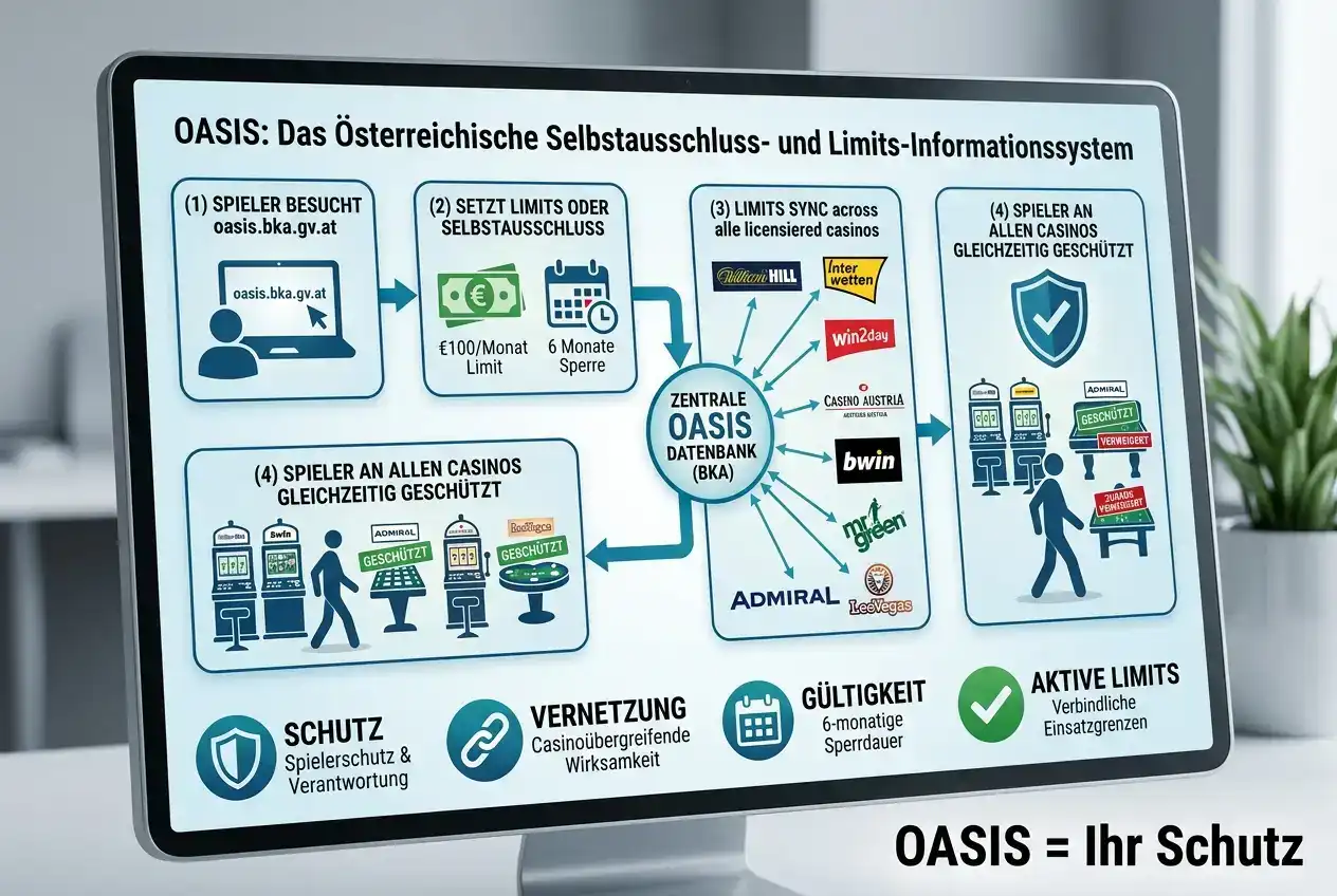 Übersichtstabelle mit Casino-Logos und Lizenznummern auf einem Monitor