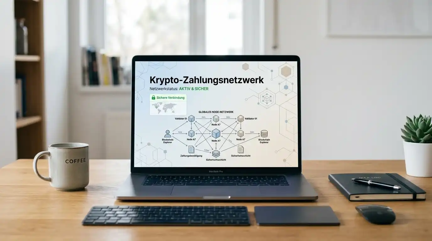 Laptop mit neutraler Darstellung verschiedener Blockketten-Netzwerke