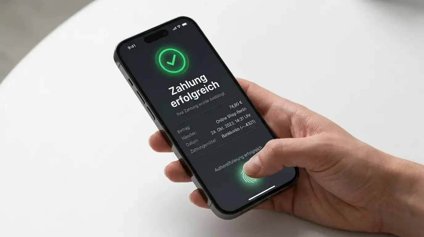 Smartphone mit mobiler Zahlungsbestätigung und biometrischem Login