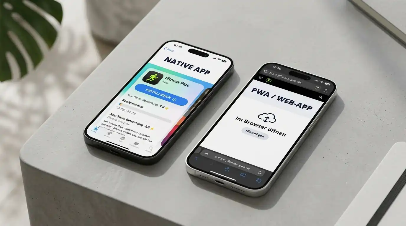 Vergleich zwischen nativer App und Progressive Web App auf Smartphones