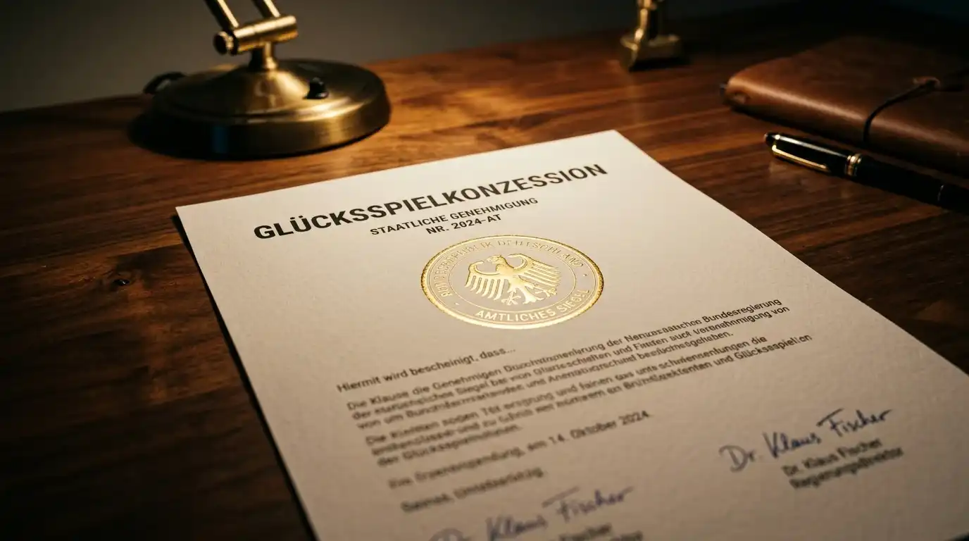 Abstraktes Dokument mit Siegelstempel, das eine behördliche Konzession symbolisiert