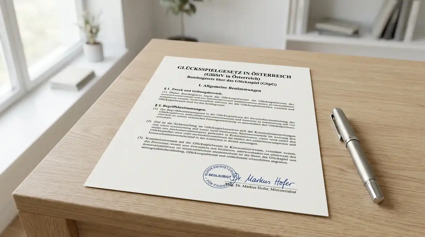 Jurist am Schreibtisch mit österreichischem Gesetzestext und Laptop